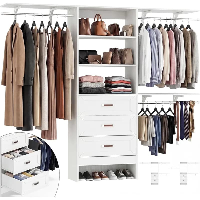 8 ft Walk-in Closet System, 3 Drawers